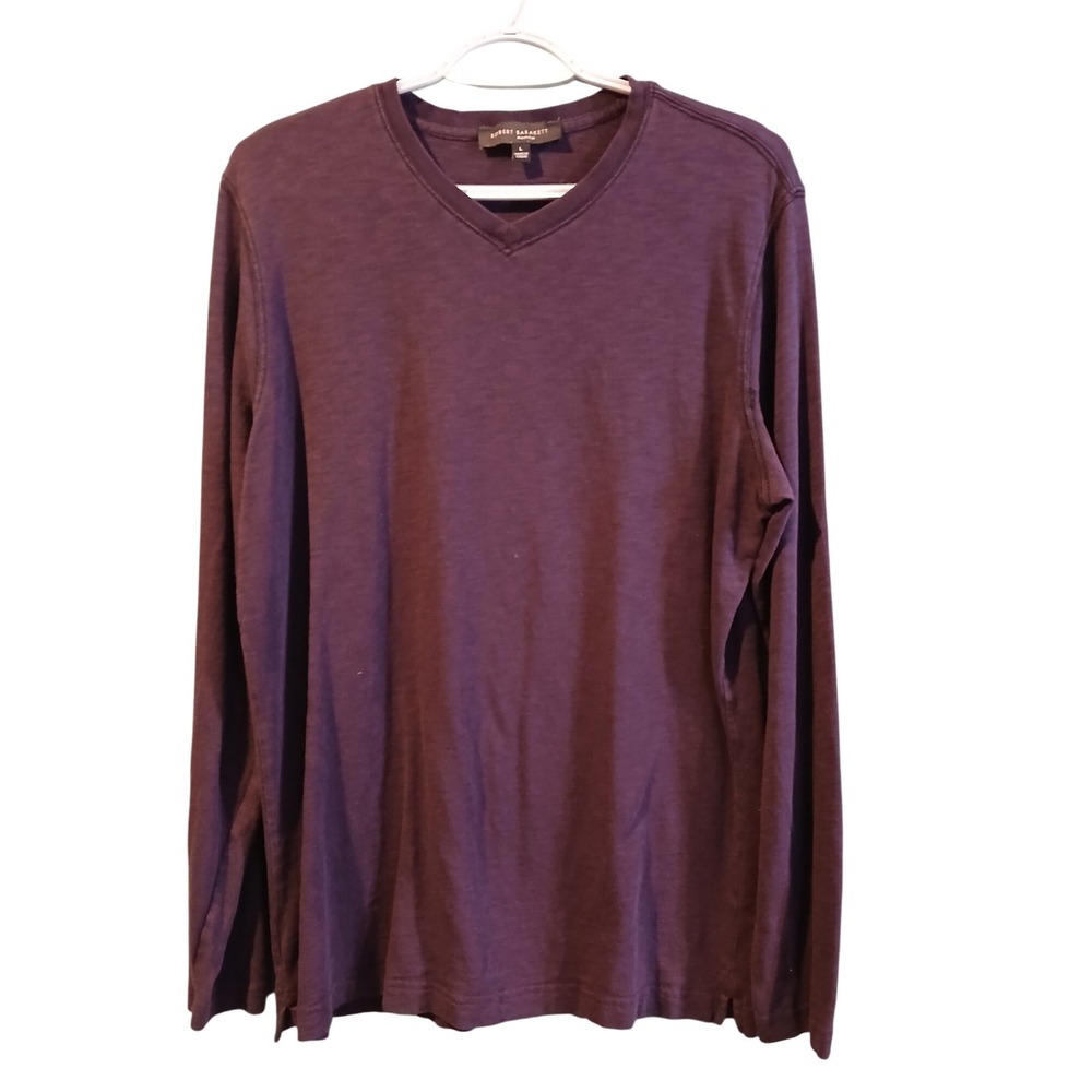 Robert Barakett Mens Long Sleeve V-Neck Cotton T-Shirt Plum Purple Large